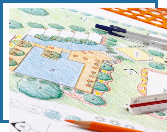 Landscaping-Design-3 blue prints illustrating new irrigation designs and land installation by Mow Pros. Landscaping design.